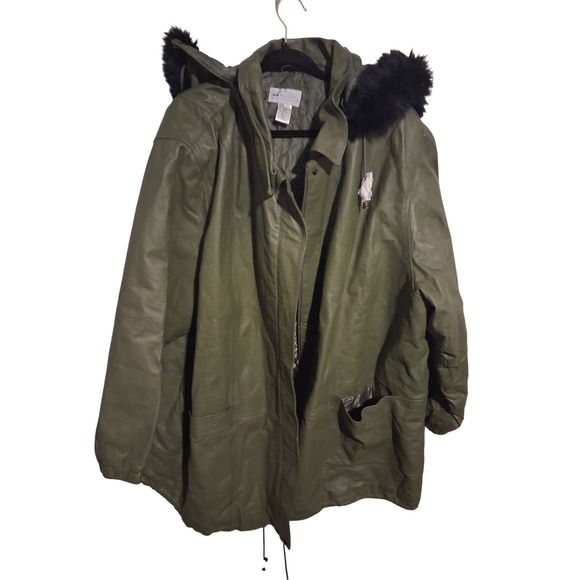 90s Vintage VIA Accenti Leather Womens size 36W 5X Hooded FauxFur Winter Jacket - Picture 14 of 16